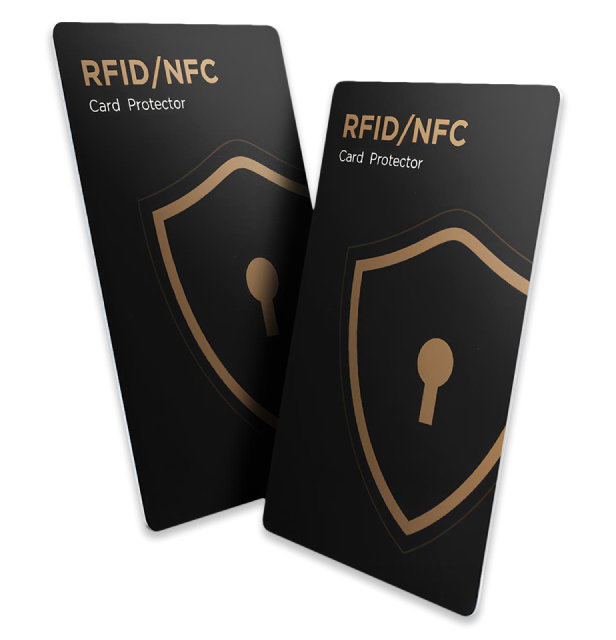 Two slim black RFID and NFC protection cards